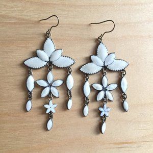 Lotus Blossom Enamel Chandelier Earrings - Pearl